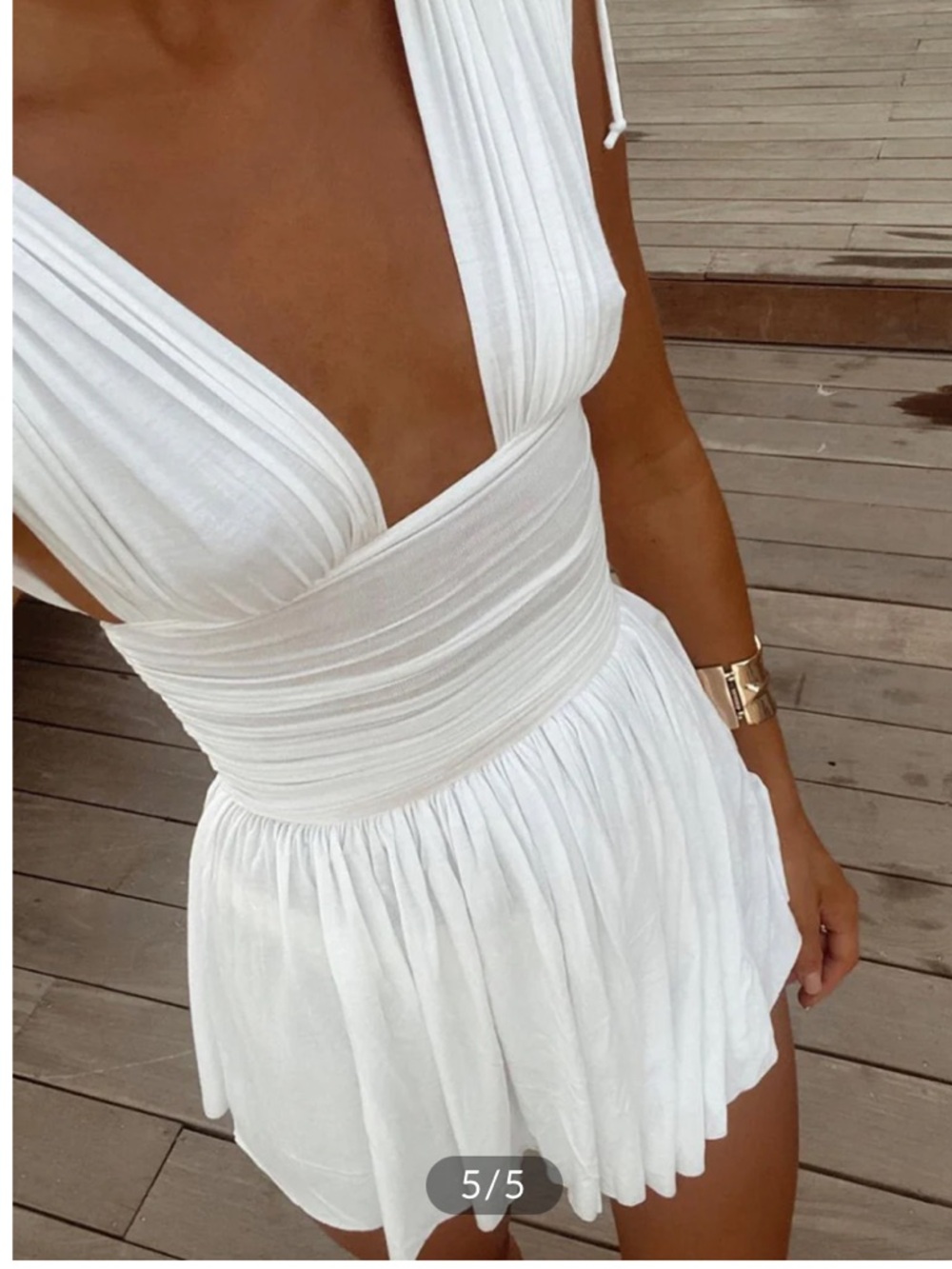 Commense Ruched Drawstring Mini Dress - White - Size Small (NWOT)